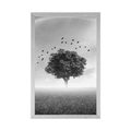 AFFICHE ARBRE SOLITAIRE SUR LE PRÉ EN NOIR ET BLANC - NOIR ET BLANC - AFFICHES