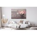 CANVAS PRINT OF BEAUTIFUL FLOWERS IN A VINTAGE VASE WITH AN INSCRIPTION - PICTURES WITH INSCRIPTIONS AND QUOTES - PICTURES