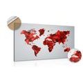 DECORATIVE PINBOARD WORLD MAP IN VECTOR GRAPHIC DESIGN IN A RED COLOR - PICTURES ON CORK{% if product.category.pathNames[0] != product.category.name %} - PICTURES{% endif %}