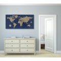 CANVAS PRINT WORLD MAP WITH A COMPASS IN RETRO STYLE ON A BLUE BACKGROUND - PICTURES OF MAPS - PICTURES