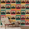 SAMOLEPILNA TAPETA RETRO KASETE V VINTAGE SLOGU - GLASBENE FOTOTAPETE - TAPETE