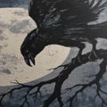 QUADRO SU TELA – CORVO AL CHIARO DI LUNA - QUADRI HALLOWEEN E HORROR - STAMPE E QUADRI