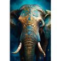 WANDBILD BLAU-GOLDENER ELEFANT - WANDBILDER MIT DEN HERRSCHERN DES TIERREICHS - BILDER