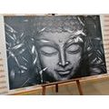 CANVAS PRINT SMILING BUDDHA IN BLACK AND WHITE - BLACK AND WHITE PICTURES - PICTURES