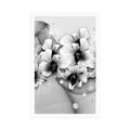 POSTER BLACK AND WHITE FLOWERS ON AN ABSTRACT BACKGROUND - BLACK AND WHITE - POSTERS