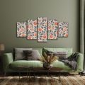 TABLEAU EN 5 PARTIES – MOTIF FLORAL AUX FEUILLES - TABLEAUX DE FLEURS - TABLEAUX