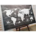 DECORATIVE PINBOARD BLACK AND WHITE MAP ON WOOD - PICTURES ON CORK - PICTURES