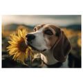 WANDBILD HUND UND SONNENBLUMEN IM FELD - BILDER VON HUNDEN - BILDER