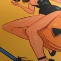 WANDBILD SEXY HEXE AUF EINEM KÜRBIS - HALLOWEEN- UND HORROR-BILDER - BILDER