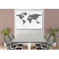 DECORATIVE PINBOARD POLITICAL MAP OF THE WORLD IN BLACK AND WHITE - PICTURES ON CORK - PICTURES