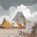TAPETA BAREVNÍ DINOSAUŘI V KRAJINĚ - DĚTSKÉ TAPETY - TAPETY