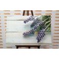 CANVAS PRINT LAVENDER ON A WOODEN BACKGROUND - PICTURES FLOWERS - PICTURES