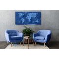 CANVAS PRINT RUSTIC MAP OF THE WORLD IN BLUE - PICTURES OF MAPS - PICTURES