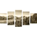 5-PIECE CANVAS PRINT FROZEN MOUNTAINS IN SEPIA - BLACK AND WHITE PICTURES - PICTURES