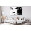 CANVAS PRINT FASHIONABLE FEMALE PORTRAIT IN BLACK AND WHITE - BLACK AND WHITE PICTURES - PICTURES