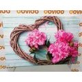 CANVAS PRINT PEONIES ON A WOODEN HEART - PICTURES LOVE{% if product.category.pathNames[0] != product.category.name %} - PICTURES{% endif %}