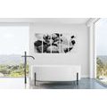 5-PIECE CANVAS PRINT BEAUTIFUL INTERPLAY OF STONES AND ORCHIDS IN BLACK AND WHITE - BLACK AND WHITE PICTURES - PICTURES