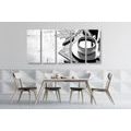 5-PIECE CANVAS PRINT CUP OF COFFEE IN AN AUTUMNAL FEEL IN BLACK AND WHITE - BLACK AND WHITE PICTURES - PICTURES