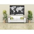 CANVAS PRINT BLACK AND WHITE MAP ON A WOODEN BACKGROUND - PICTURES OF MAPS - PICTURES