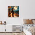 QUADRO SU TELA – GATTO NERO SOTTO LA LUNA PIENA - QUADRI HALLOWEEN E HORROR - STAMPE E QUADRI