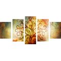 TABLEAU EN 5 PARTIES – ARBRE DE VIE AVEC ABSTRACTION COSMIQUE - PEINTURES ABSTRAITES - TABLEAUX