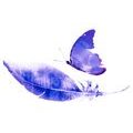 PAPIER PEINT AUTOCOLLANT PLUME AVEC UN PAPILLON DANS UN DESIGN VIOLET - PAPIERS PEINTS AUTOCOLLANTS - PAPIER PEINT