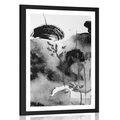 POSTER WITH MOUNT PAINTING OF THE JAPANESE SKY IN BLACK AND WHITE - BLACK AND WHITE - POSTERS