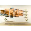 5-PIECE CANVAS PRINT DROP OF WATER ON A GOLD FEATHER - STILL LIFE PICTURES - PICTURES