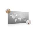 DECORATIVE PINBOARD BLACK AND WHITE WORLD MAP IN ORIGINAL DESIGN - PICTURES ON CORK - PICTURES