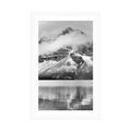 AFFICHE AVEC MONTURE LAC PRÈS D'UNE MAGNIFIQUE MONTAGNE EN NOIR ET BLANC - NOIR ET BLANC - AFFICHES