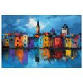 OBRAZ BAREVNÁ MĚSTSKÁ PANORÁMA - BAREVNÉ DOMY - OBRAZY