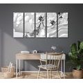 QUADRO IN 5 PARTI ORCHIDEA IN BIANCO E NERO SU SFONDO ASTRATTO - QUADRI BIANCO E NERO - QUADRI