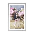 POSTER MIT PASSEPARTOUT ROMANTISCHE ROSA NELKE MIT VINTAGE-TOUCH - VINTAGE UND RETRO - POSTER