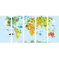 5-PIECE CANVAS PRINT CHILDREN'S WORLD MAP WITH ANIMALS - CHILDRENS PICTURES - PICTURES