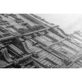 CANVAS PRINT VIEW OF THE EIFFEL TOWER FROM A STREET IN PARIS IN BLACK AND WHITE - BLACK AND WHITE PICTURES - PICTURES