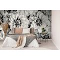 WALL MURAL DAHLIA FLOWERS IN BLACK AND WHITE - BLACK AND WHITE WALLPAPERS - WALLPAPERS