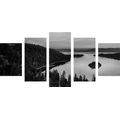 5-PIECE CANVAS PRINT LAKE AT SUNSET IN BLACK AND WHITE - BLACK AND WHITE PICTURES - PICTURES