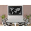 CANVAS PRINT OLD WORLD MAP ON AN ABSTRACT BACKGROUND IN BLACK AND WHITE - PICTURES OF MAPS - PICTURES