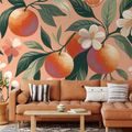 TAPETE ORANGEN UND BLUMEN AUF APRIKOSENFARBENEM HINTERGRUND - TAPETEN MIT ESSEN UND GETRÄNKEN - TAPETEN