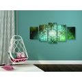 5-PIECE CANVAS PRINT MANDALA WITH A GALACTIC BACKGROUND IN SHADES OF GREEN - PICTURES FENG SHUI - PICTURES