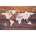 CANVAS PRINT DECENT MAP WITH A WOODEN BACKGROUND - PICTURES OF MAPS - PICTURES