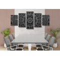 TABLOU 5-PIESE MANDALA ORIENTALĂ ÎN DESIGN ALB-NEGRU - TABLOURI ALB-NEGRU - TABLOURI