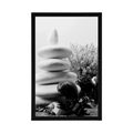 POSTER ZEN STONES WITH SEASHELLS IN BLACK AND WHITE - BLACK AND WHITE - POSTERS