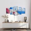 TABLEAU EN 5 PARTIES – MAISONS BLANCHES DE SANTORIN AU BORD DE LA MER - TABLEAUX DE LA MER ET DE LA PLAGE - TABLEAUX