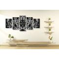 5-PIECE CANVAS PRINT MANDALA OF HEALTH IN BLACK AND WHITE - BLACK AND WHITE PICTURES - PICTURES