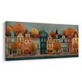 OBRAZ HISTORICKÉ FASÁDY S PODZIMNÍMI STROMY - BAREVNÉ DOMY - OBRAZY