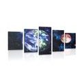 5-PIECE CANVAS PRINT PLANET EARTH AND A RED MOON - PICTURES OF SPACE AND STARS - PICTURES