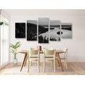 TABLEAU EN 5 PARTIES – LAC AU COUCHER DU SOLEIL EN NOIR ET BLANC - TABLEAUX EN NOIR ET BLANC - TABLEAUX
