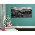 TABLEAU SUR TOILE – VOITURE DANS LA NATURE PITTORESQUE EN NOIR ET BLANC - TABLEAUX EN NOIR ET BLANC - TABLEAUX