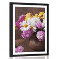 POSTER MIT PASSEPARTOUT STILLLEBEN MIT HERBSTLICHEN CHRYSANTHEMEN - BLUMEN - POSTER